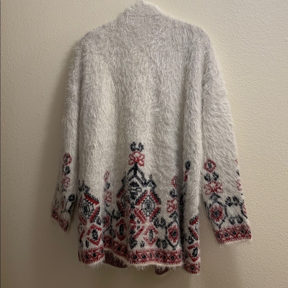 Knox Rose Boho Eyelash Open Cardigan Women’s Size Large Floral Geometric Red New - Picture 3 of 7